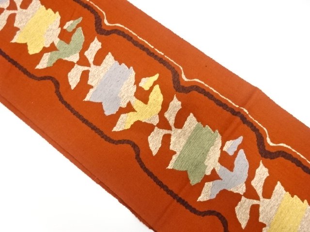 JAPANESEKIMONO / ANTIQUE ABSTRACT FLORAL PATTERN WOVEN NAGOYA OBI (WEA